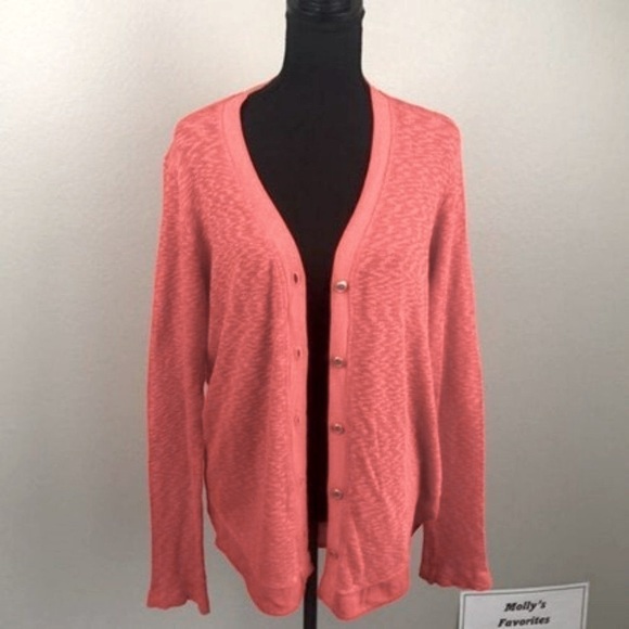 Left Of Center Evie Cardigan Coral Hi-Lo Hem Cotton Button Front Long Sweater S - Picture 3 of 12